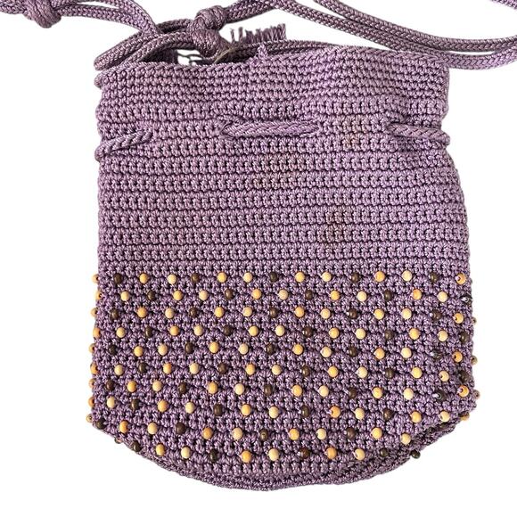 The SAK Back To Bali Beaded Hand Crochet Bucket Bag Crossbody Drawstring Purple - Picture 4 of 11